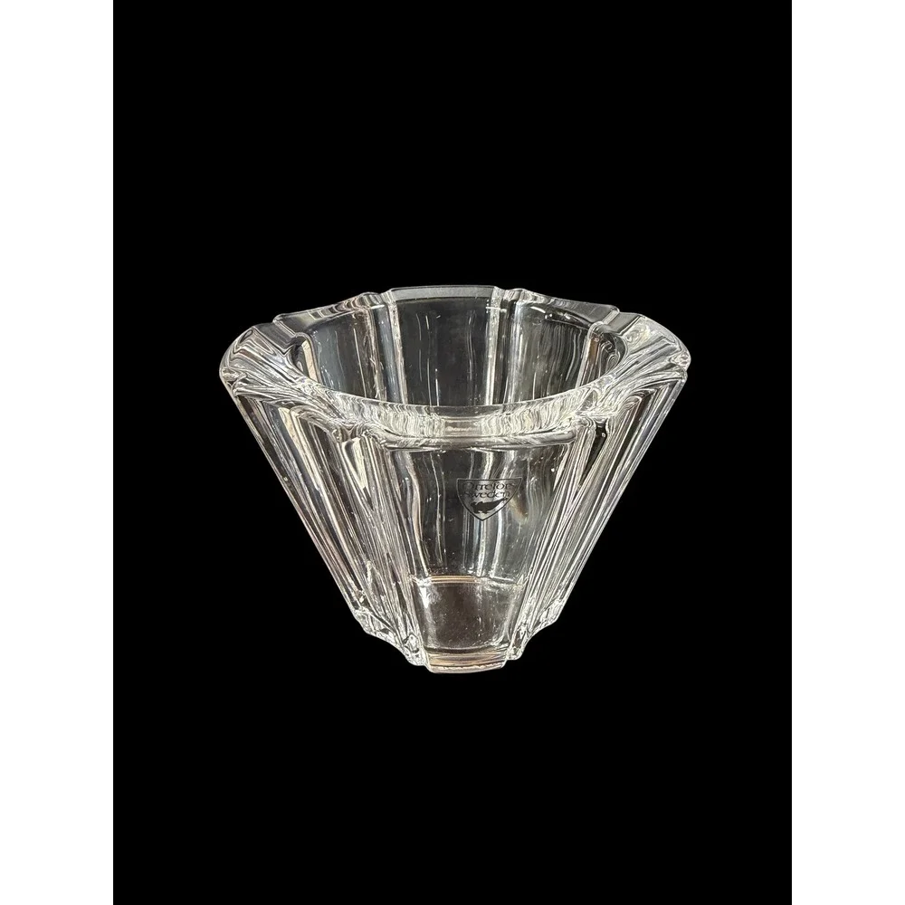 Orrefors Sweden Crystal Orion Fluted Octagonal Bowl Clear Glass Art Signed 5.25